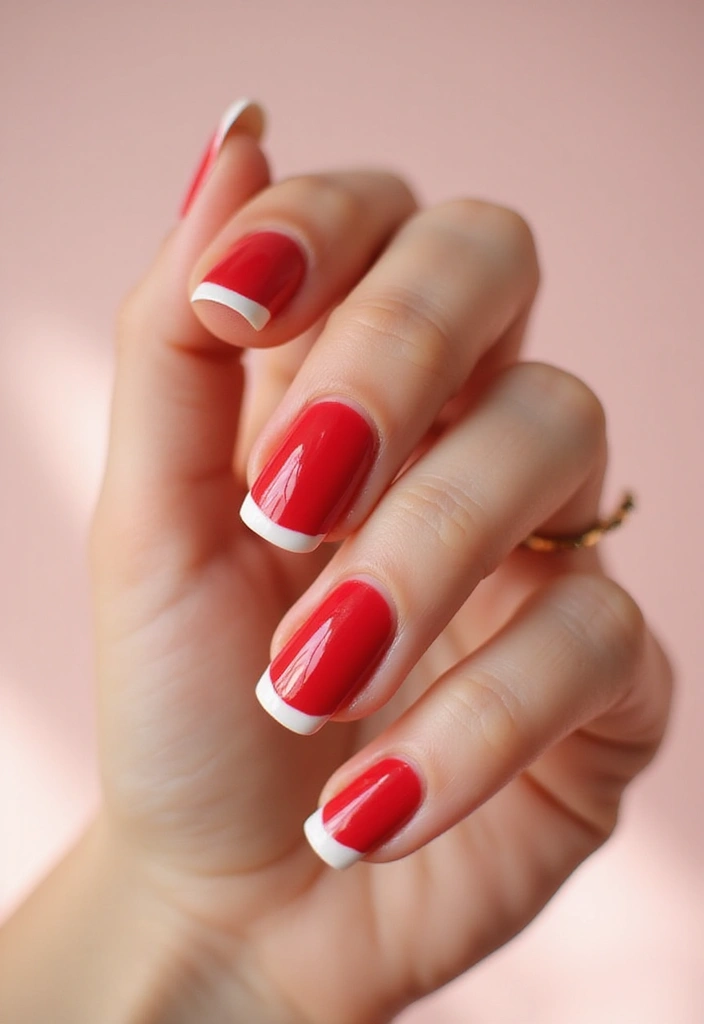 50 French Tip Nail Variations for Elegant Edge-Defining Edges - 28. Classic Red Tips