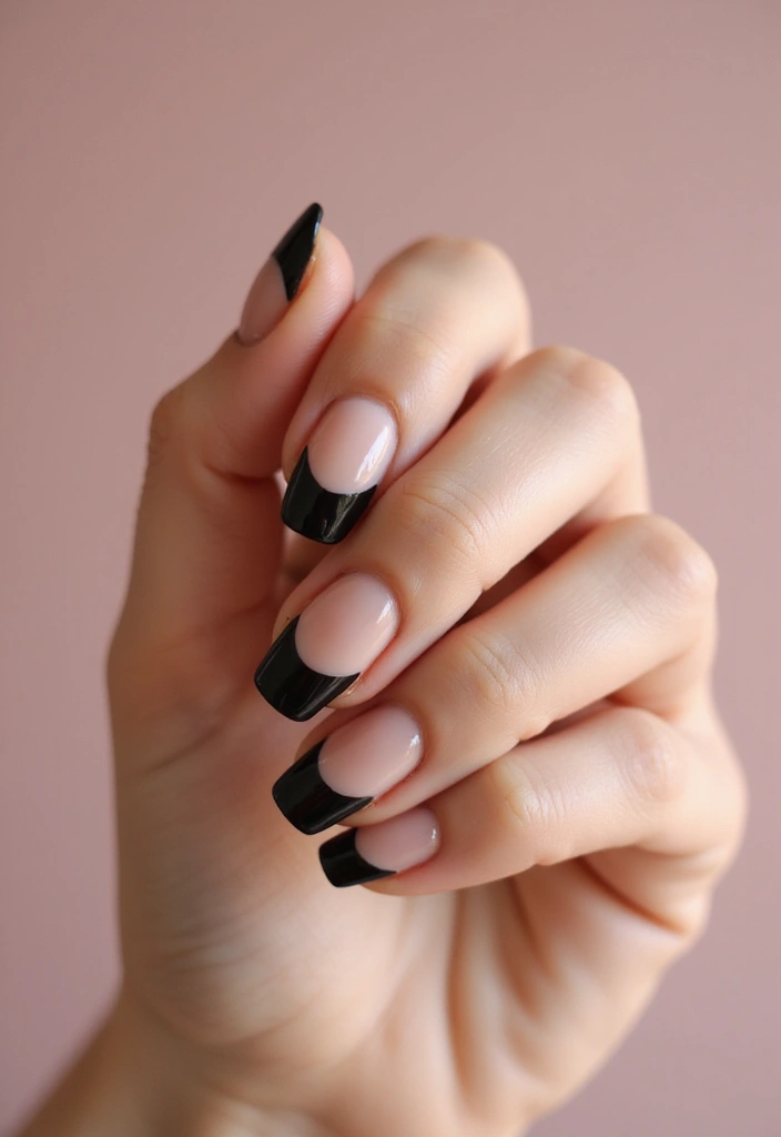 50 French Tip Nail Variations for Elegant Edge-Defining Edges - 30. Classic Black French Tips