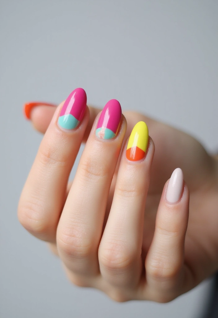 50 French Tip Nail Variations for Elegant Edge-Defining Edges - 32. Color-blocked Tips