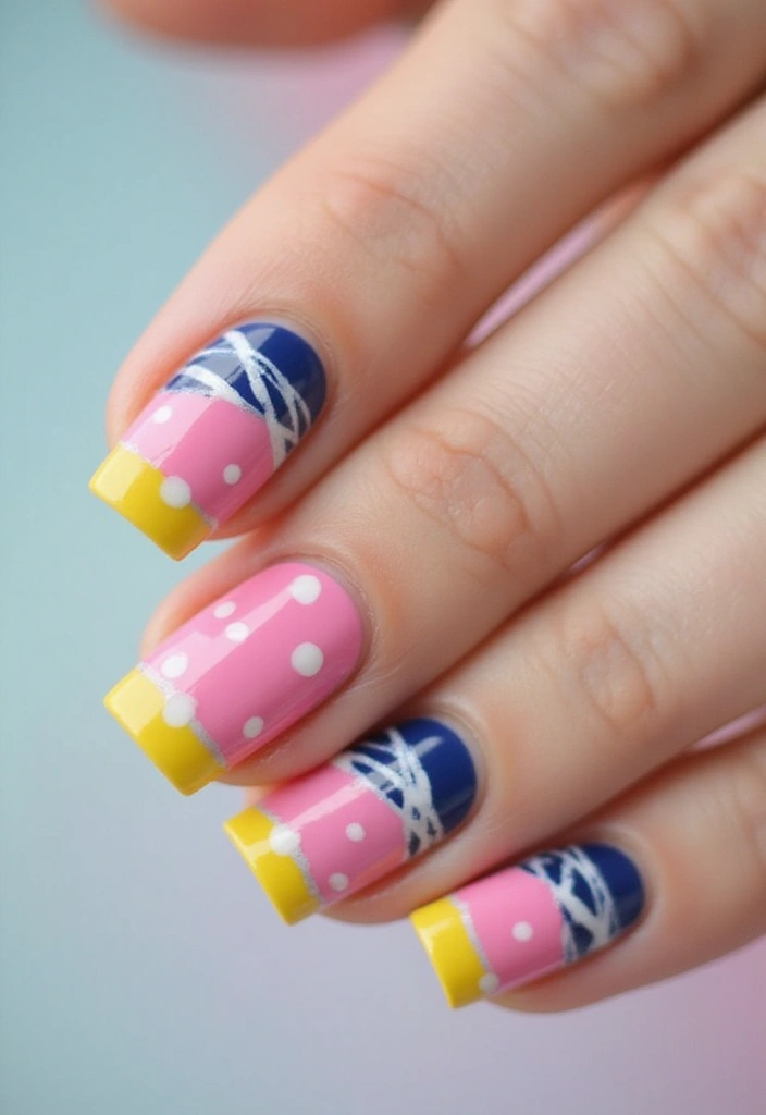 50 French Tip Nail Variations for Elegant Edge-Defining Edges - 38. Stripe and Dot Tips