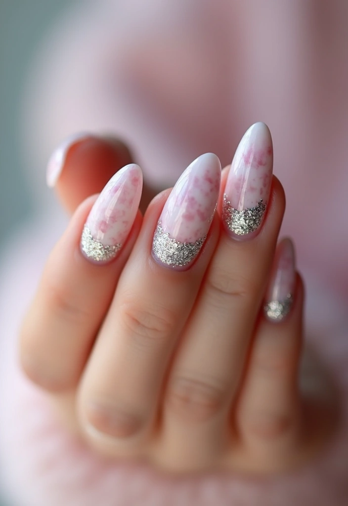 50 French Tip Nail Variations for Elegant Edge-Defining Edges - 39. Marble and Glitter Tips
