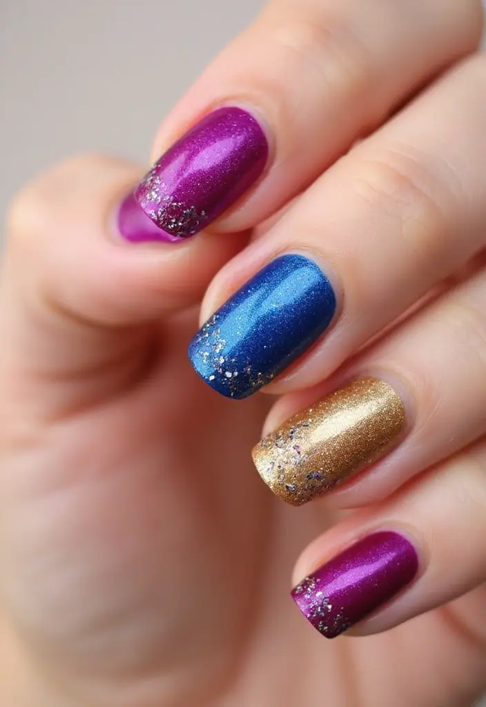 50 French Tip Nail Variations for Elegant Edge-Defining Edges - 48. Vibrant Shimmer Tips