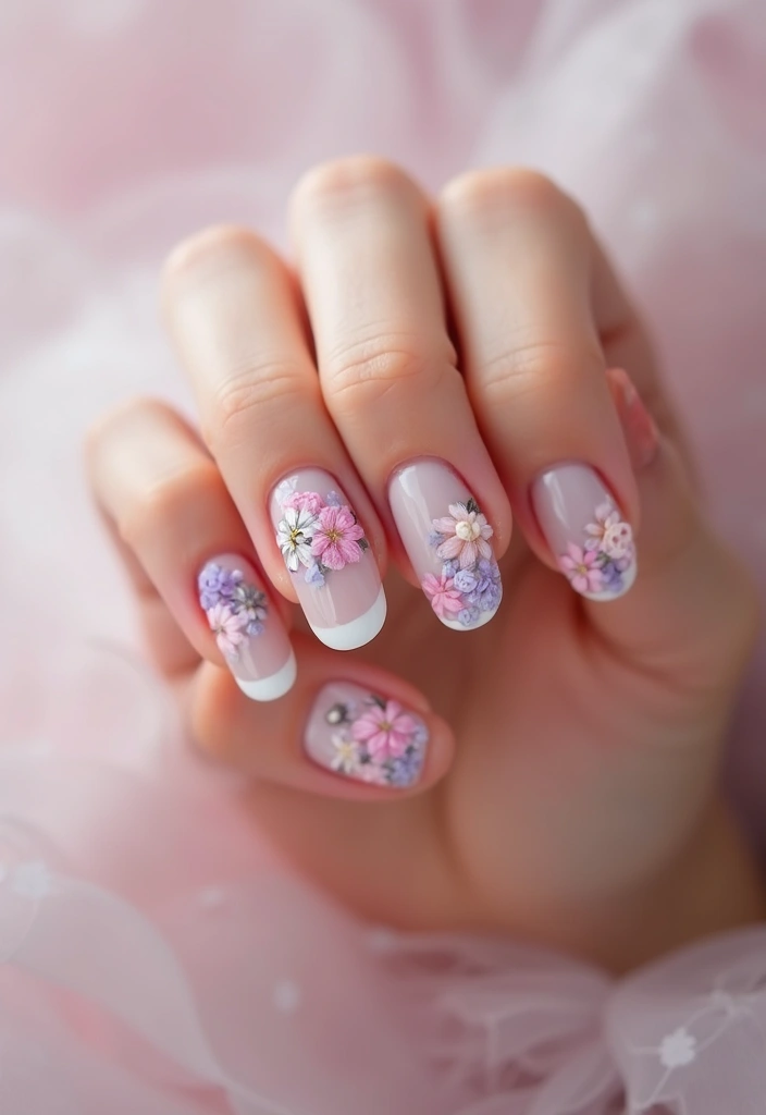 50 French Tip Nail Variations for Elegant Edge-Defining Edges - 6. Floral French Tips