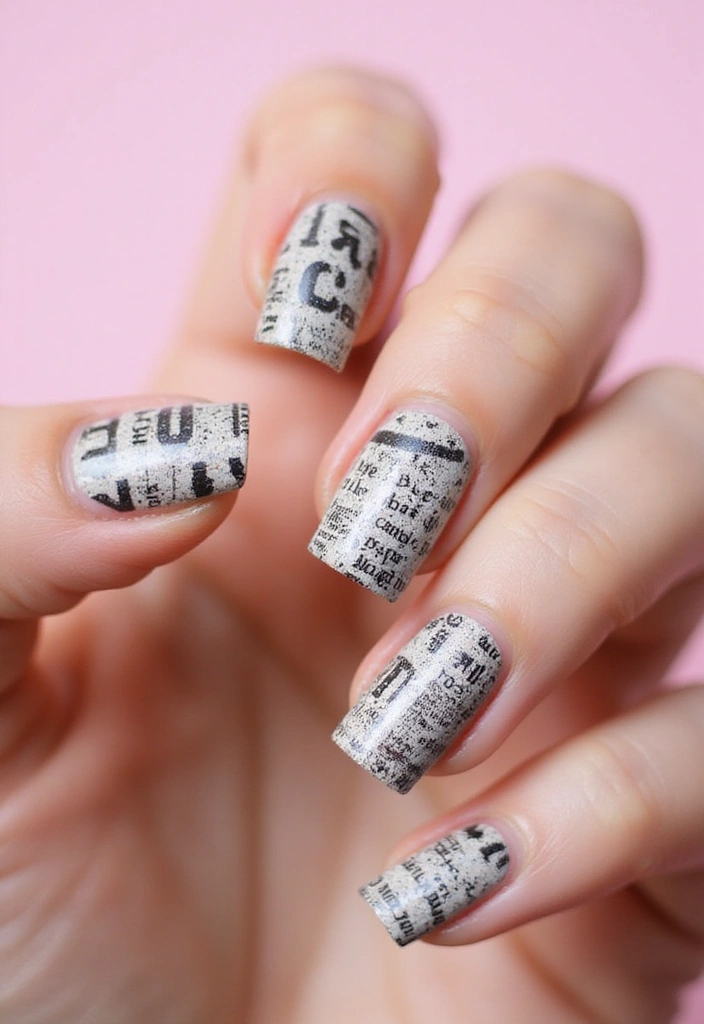 50 Fresh Nail Inspo Ideas for Trendy - 44. Newspaper Nail Art