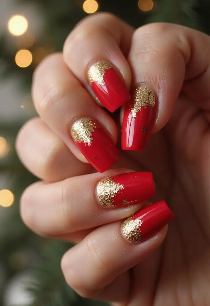 50 Holiday Nail Ideas for Seasonal Sparkling Celebrations - 1. Classic Red with Gold Glitter