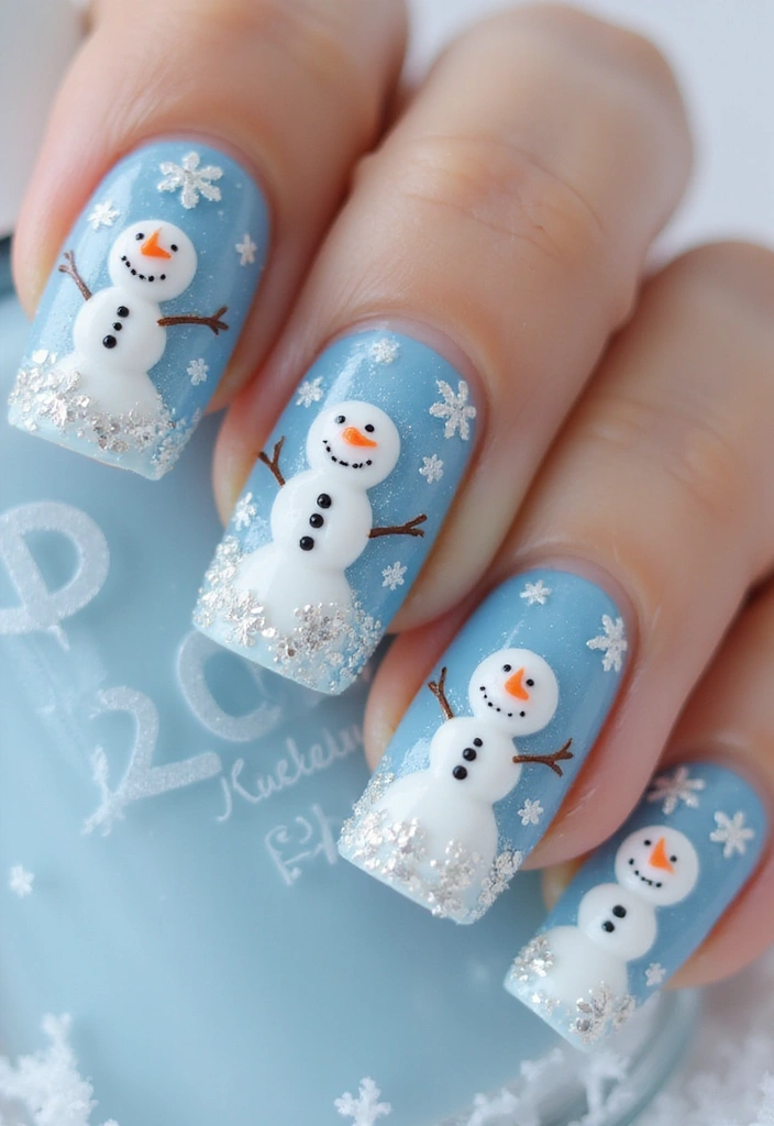50 Holiday Nail Ideas for Seasonal Sparkling Celebrations - 12. 3D Snowman Nail Art