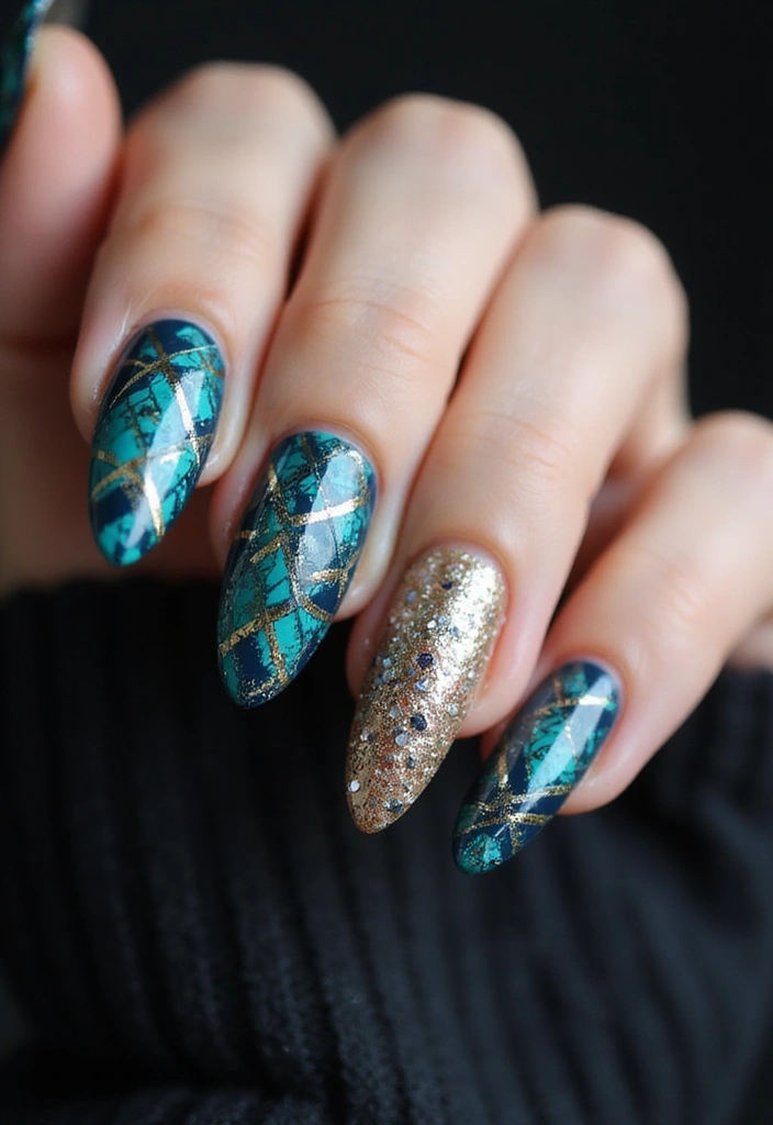 50 Holiday Nail Ideas for Seasonal Sparkling Celebrations - 13. Glimmering Geometric Patterns