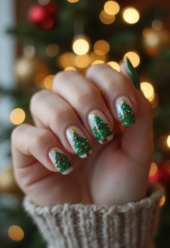 50 Holiday Nail Ideas for Seasonal Sparkling Celebrations - 15. Christmas Tree Nail Art