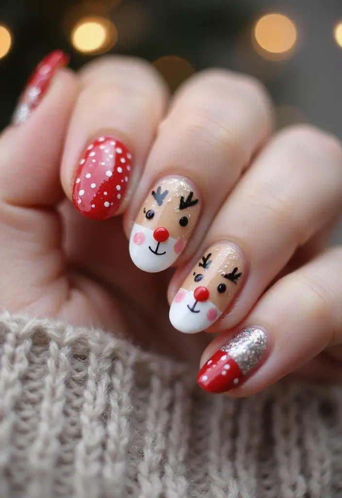 50 Holiday Nail Ideas for Seasonal Sparkling Celebrations - 17. Reindeer Nail Art