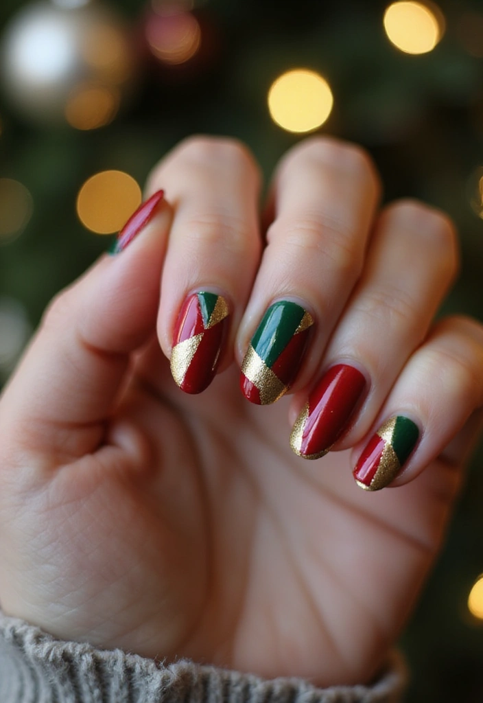 50 Holiday Nail Ideas for Seasonal Sparkling Celebrations - 18. Holiday Color Block Nails