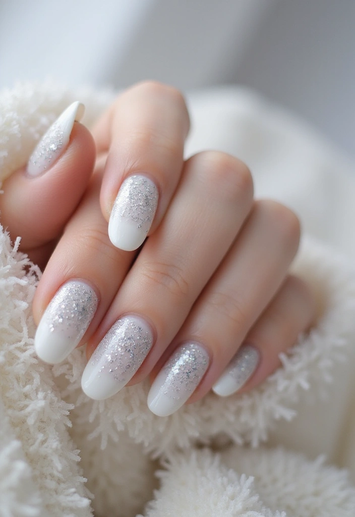 50 Holiday Nail Ideas for Seasonal Sparkling Celebrations - 2. Snowy White with Silver Sparkles