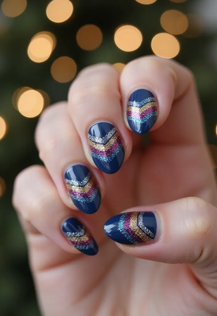 50 Holiday Nail Ideas for Seasonal Sparkling Celebrations - 22. Bold Glitter Stripes