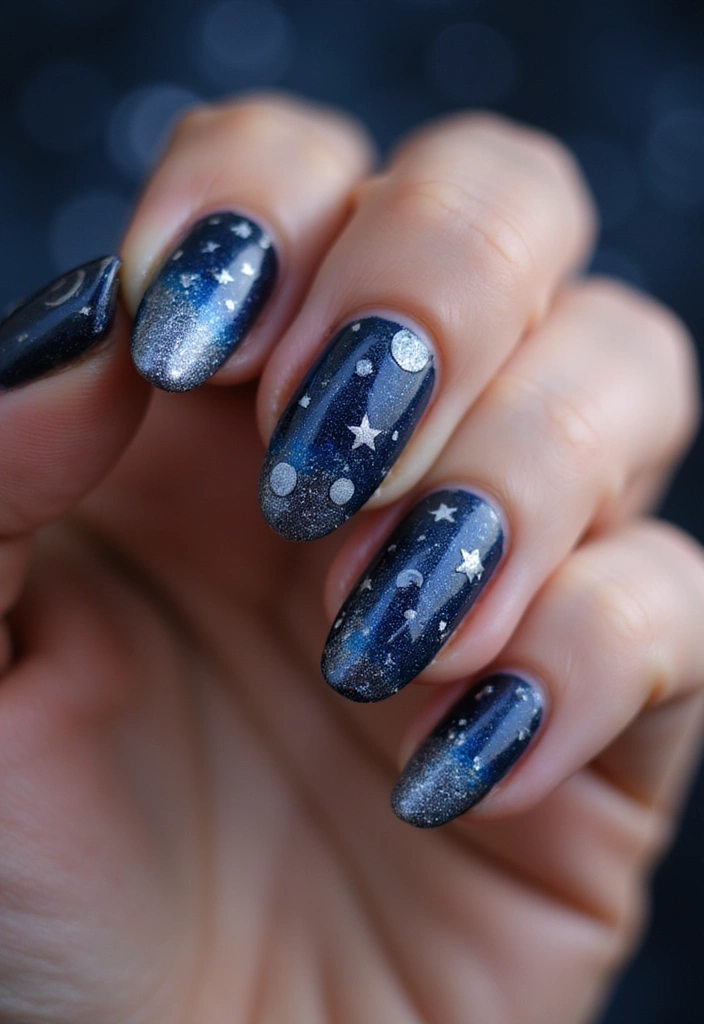 50 Holiday Nail Ideas for Seasonal Sparkling Celebrations - 28. Twinkling Stars and Moons