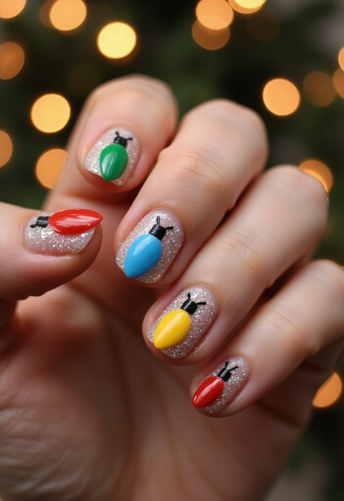 50 Holiday Nail Ideas for Seasonal Sparkling Celebrations - 31. Christmas Lightbulb Nail Art