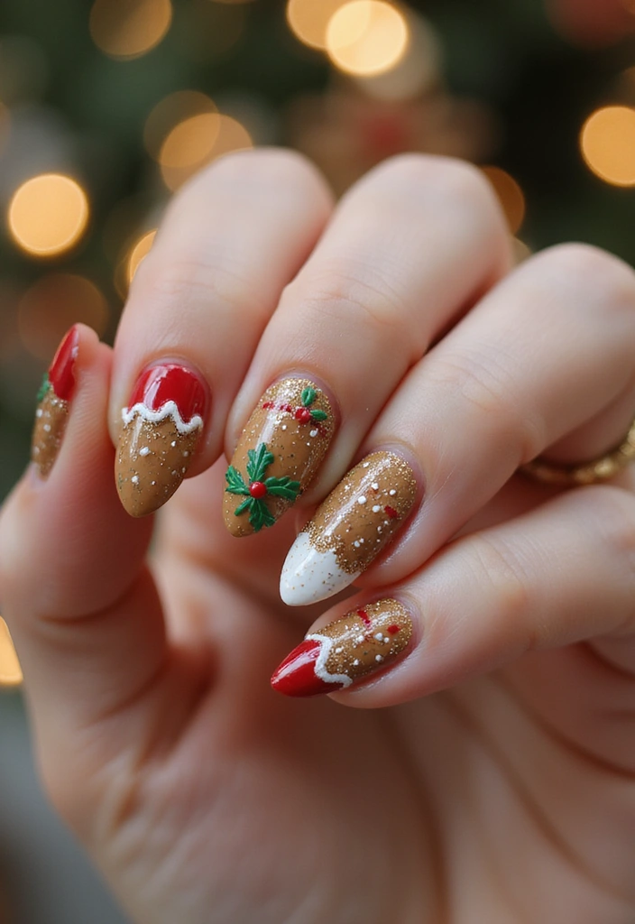 50 Holiday Nail Ideas for Seasonal Sparkling Celebrations - 34. Gingerbread Nail Art