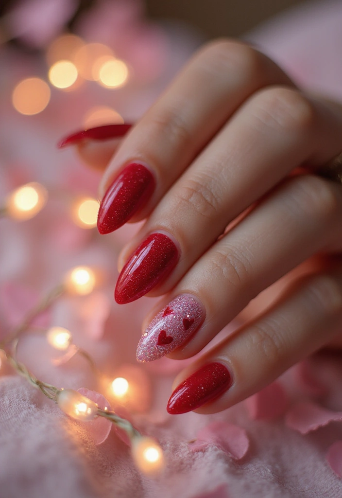 50 Holiday Nail Ideas for Seasonal Sparkling Celebrations - 36. Sparkly Heart Accents