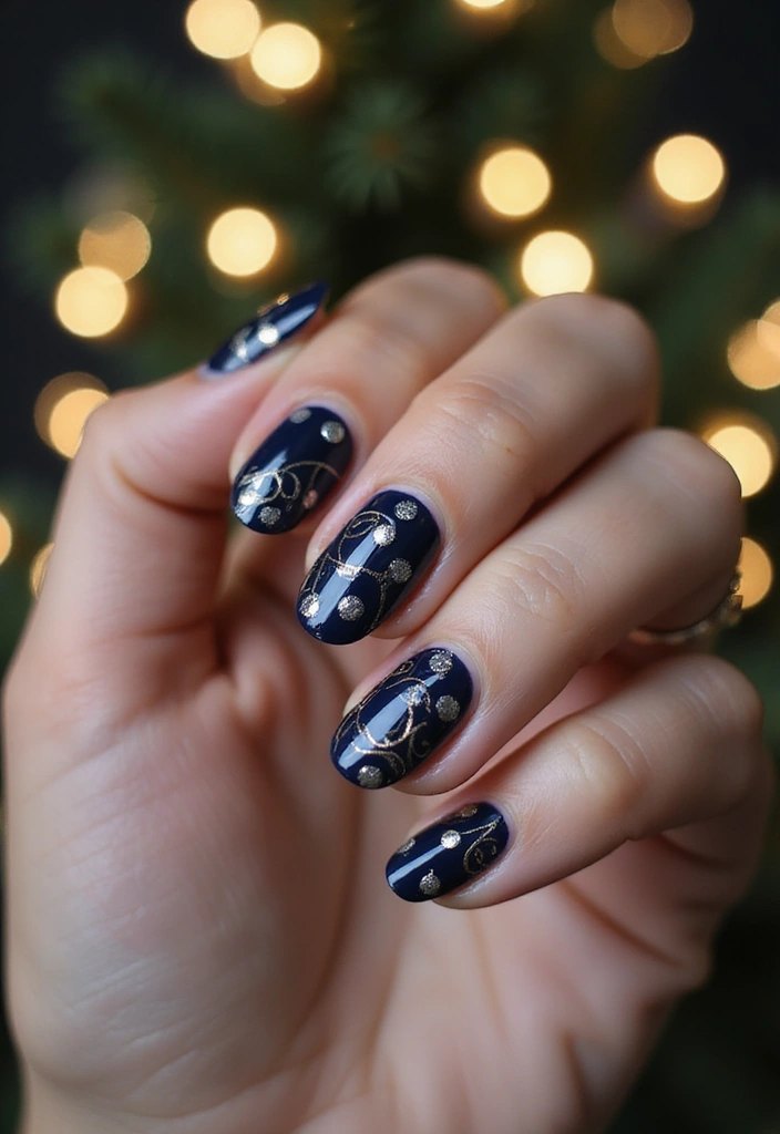50 Holiday Nail Ideas for Seasonal Sparkling Celebrations - 38. Shiny Metallic Swirls