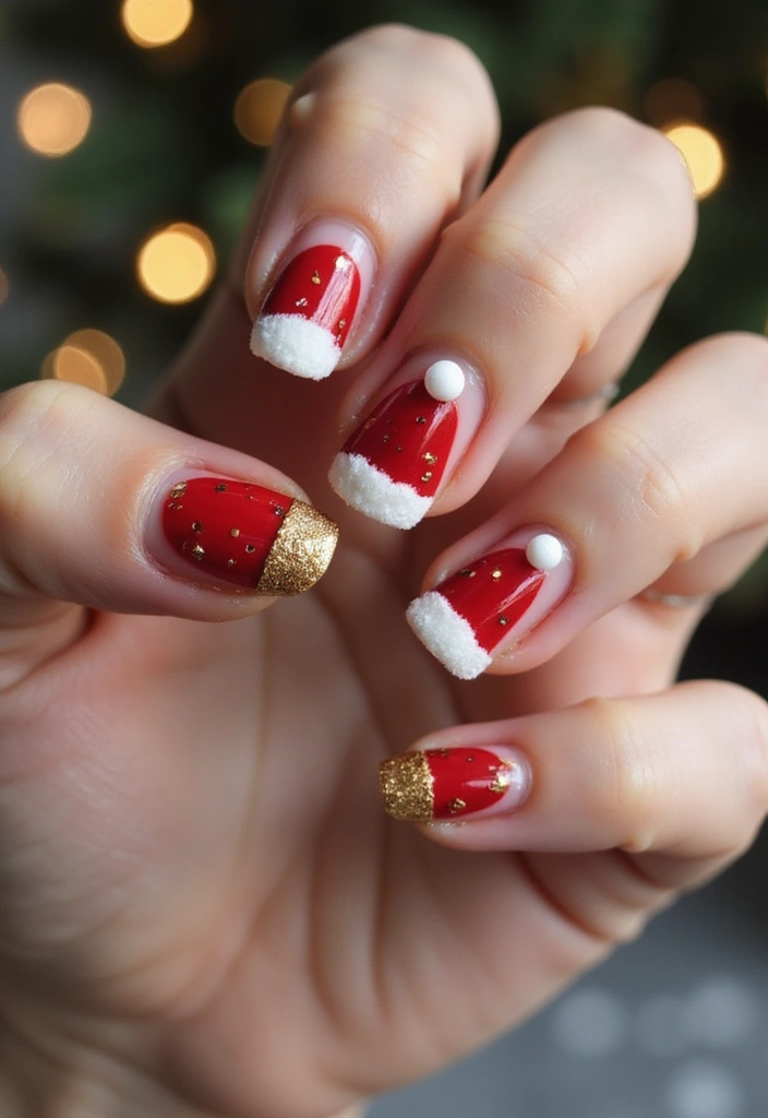 50 Holiday Nail Ideas for Seasonal Sparkling Celebrations - 39. Festive Santa Hats