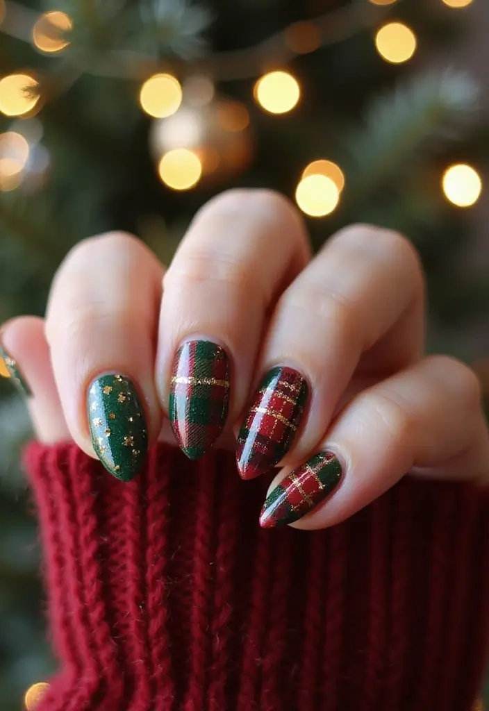 50 Holiday Nail Ideas for Seasonal Sparkling Celebrations - 40. Warm Holiday Plaid