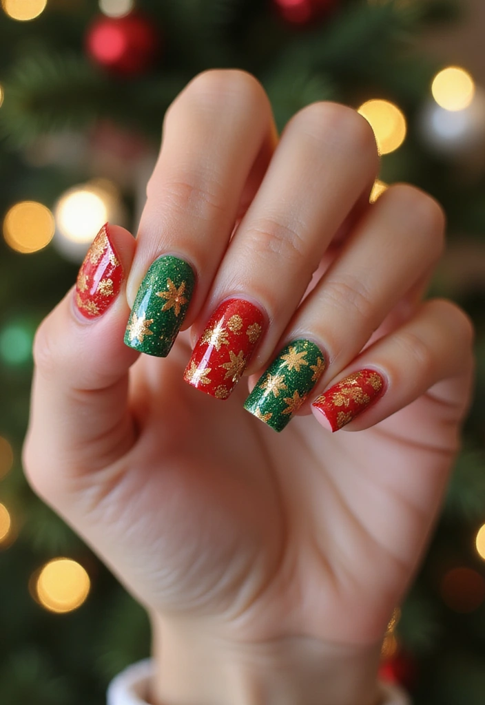 50 Holiday Nail Ideas for Seasonal Sparkling Celebrations - 42. Bright Gift Wrapping Nails