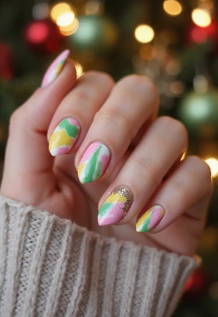 50 Holiday Nail Ideas for Seasonal Sparkling Celebrations - 45. Holiday Candy Swirls