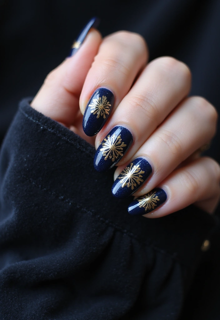50 Holiday Nail Ideas for Seasonal Sparkling Celebrations - 46. Luxurious Gold Snowflakes