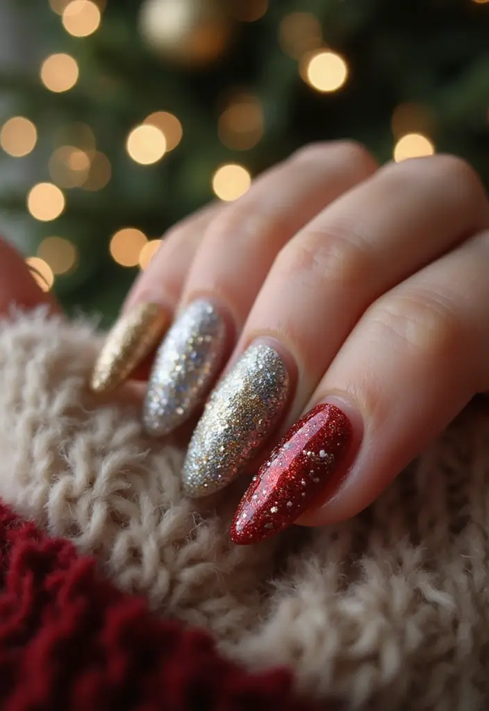 50 Holiday Nail Ideas for Seasonal Sparkling Celebrations - 47. Twinkles and Tinsel