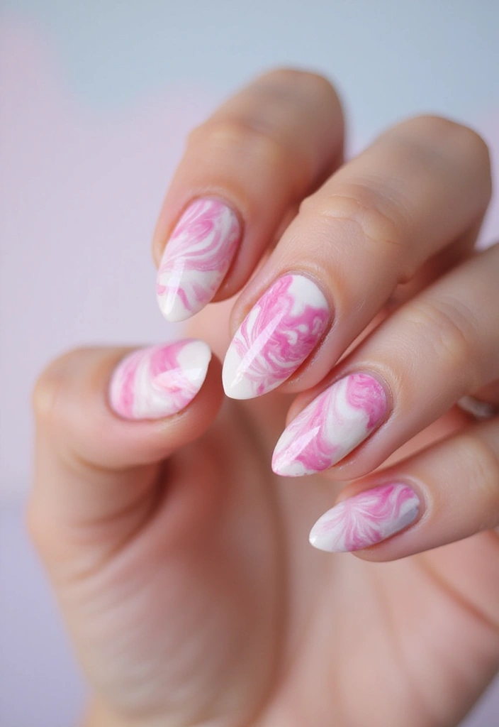 50 Playful Pink Nail Ideas for Girly - 10. Colorful Marble Effect