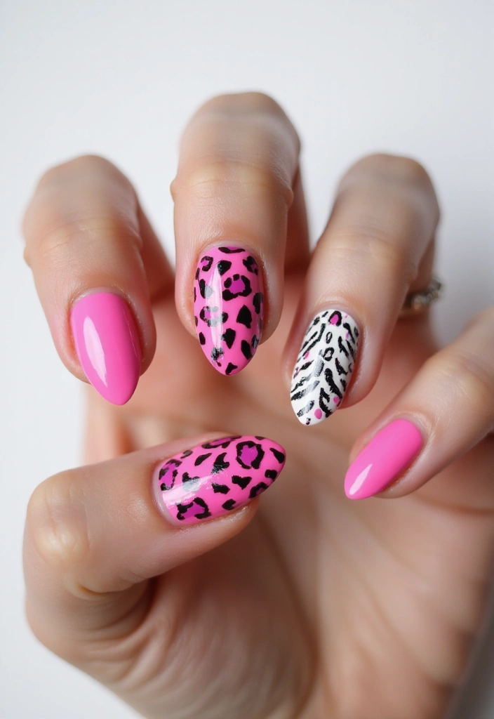 50 Playful Pink Nail Ideas for Girly - 19. Bold Animal Prints