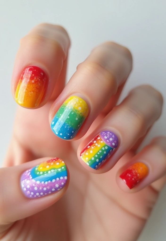 50 Playful Pink Nail Ideas for Girly - 22. Rainbow Accents