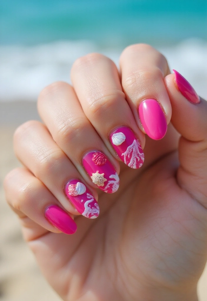 50 Playful Pink Nail Ideas for Girly - 26. Fun Beach Vibes