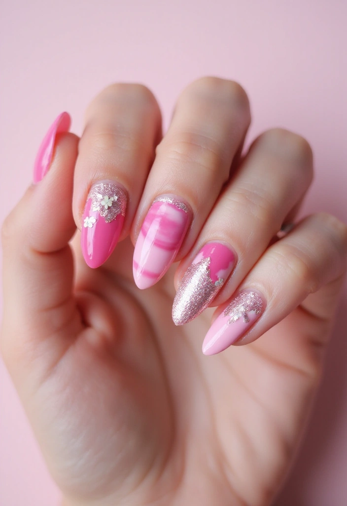 50 Playful Pink Nail Ideas for Girly - 29. Layered Colors