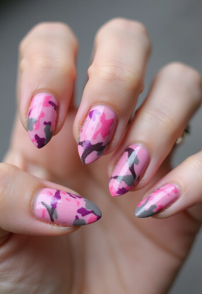 50 Playful Pink Nail Ideas for Girly - 33. Adventurous Camouflage