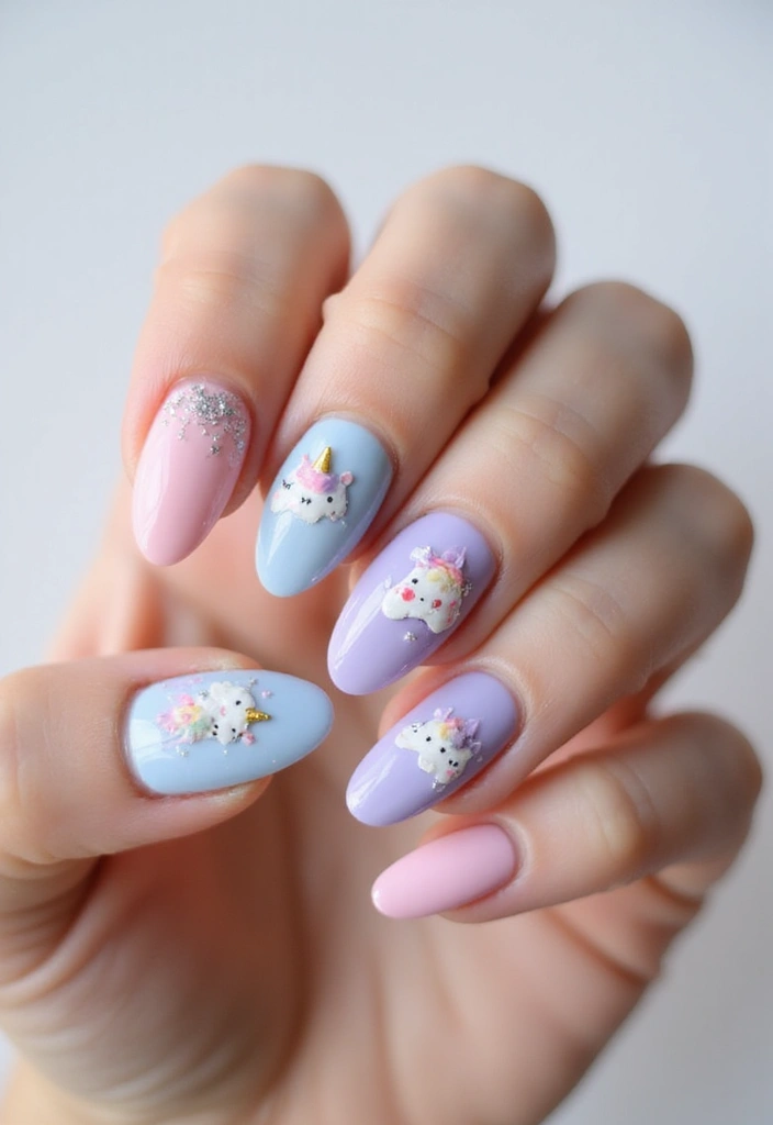 50 Playful Pink Nail Ideas for Girly - 37. Whimsical Unicorns