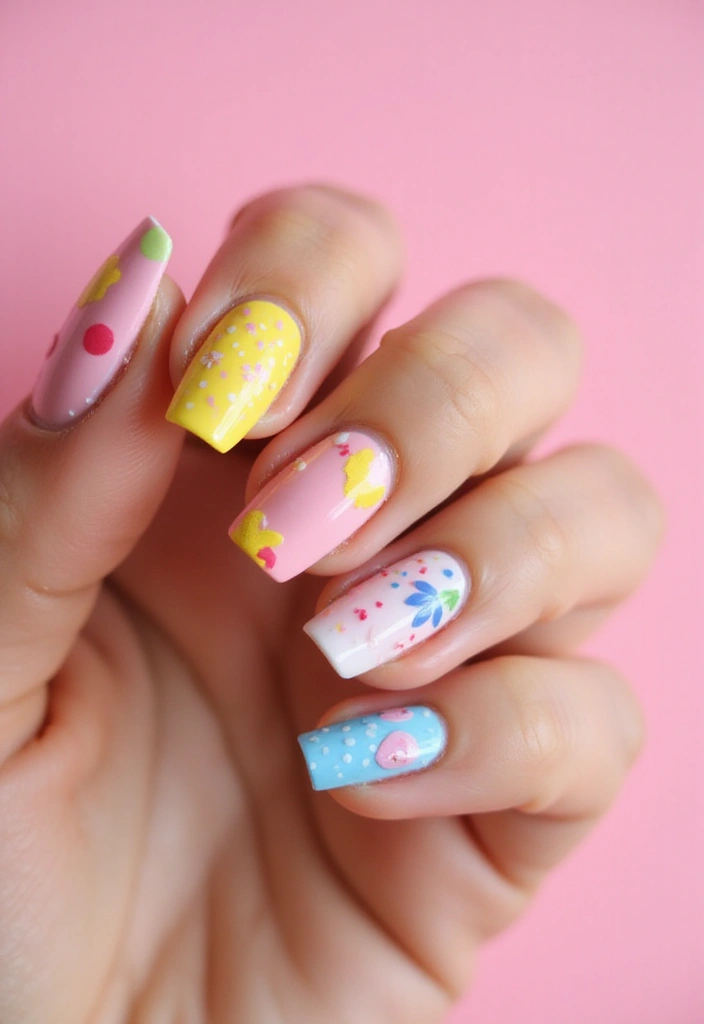 50 Playful Pink Nail Ideas for Girly - 38. Charming Patch Design