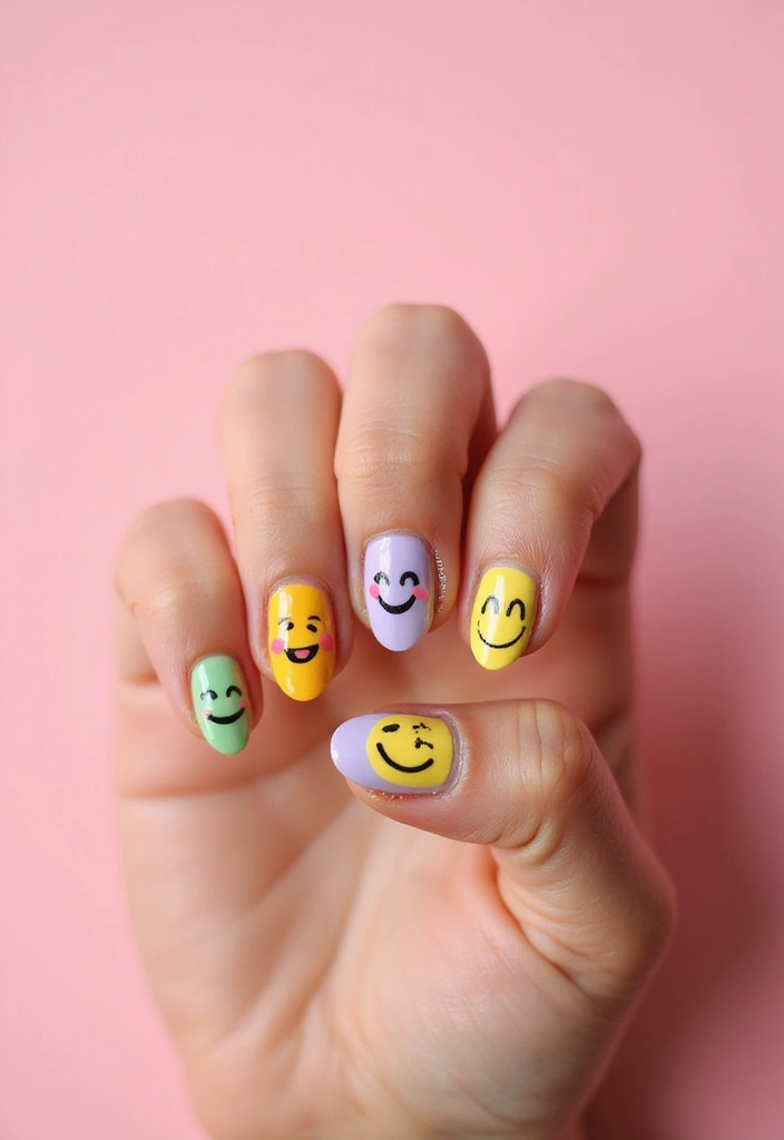 50 Playful Pink Nail Ideas for Girly - 40. Fun Emoji Faces