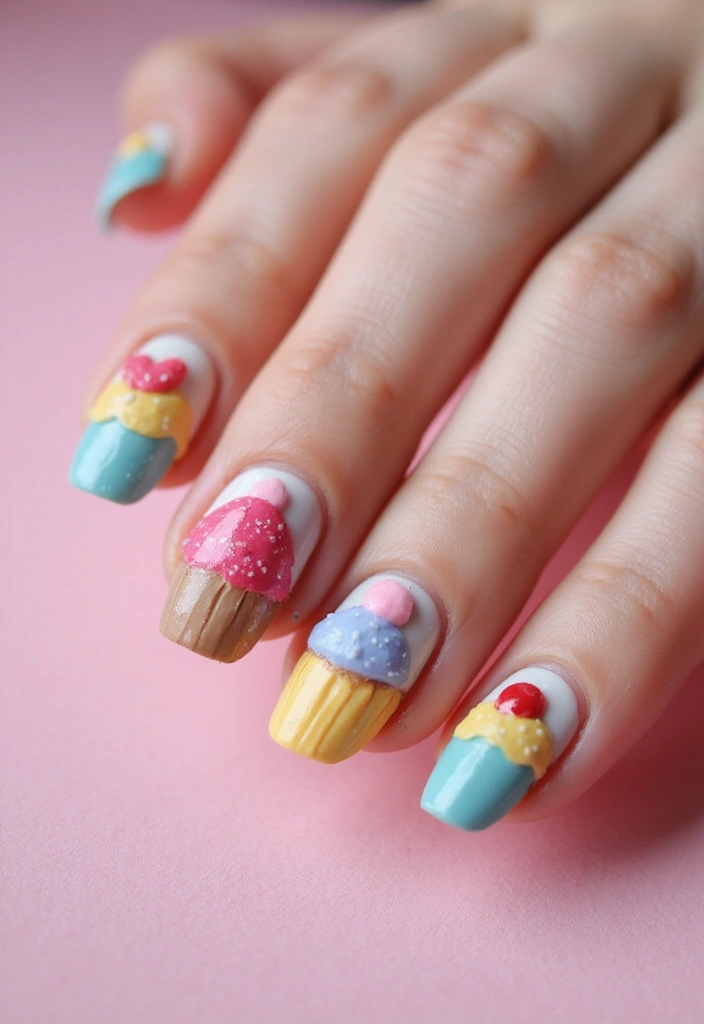 50 Playful Pink Nail Ideas for Girly - 41. Sweet Cupcake Nails