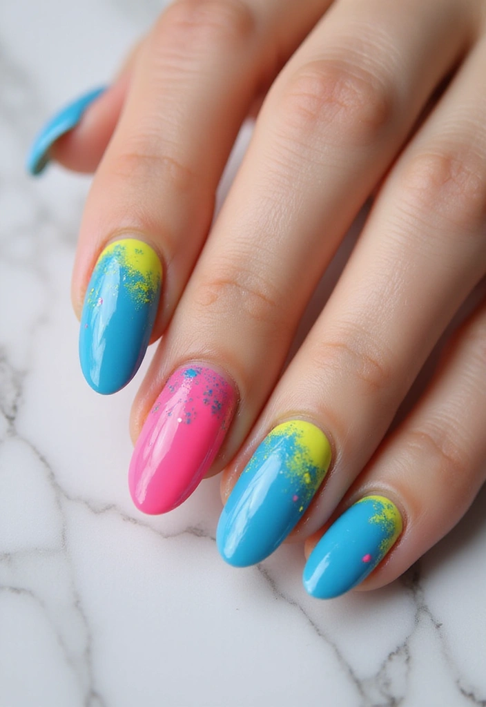 50 Playful Pink Nail Ideas for Girly - 44. Dynamic Color Explosions