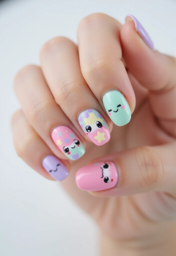 50 Playful Pink Nail Ideas for Girly - 6. Cute Kawaii Characters