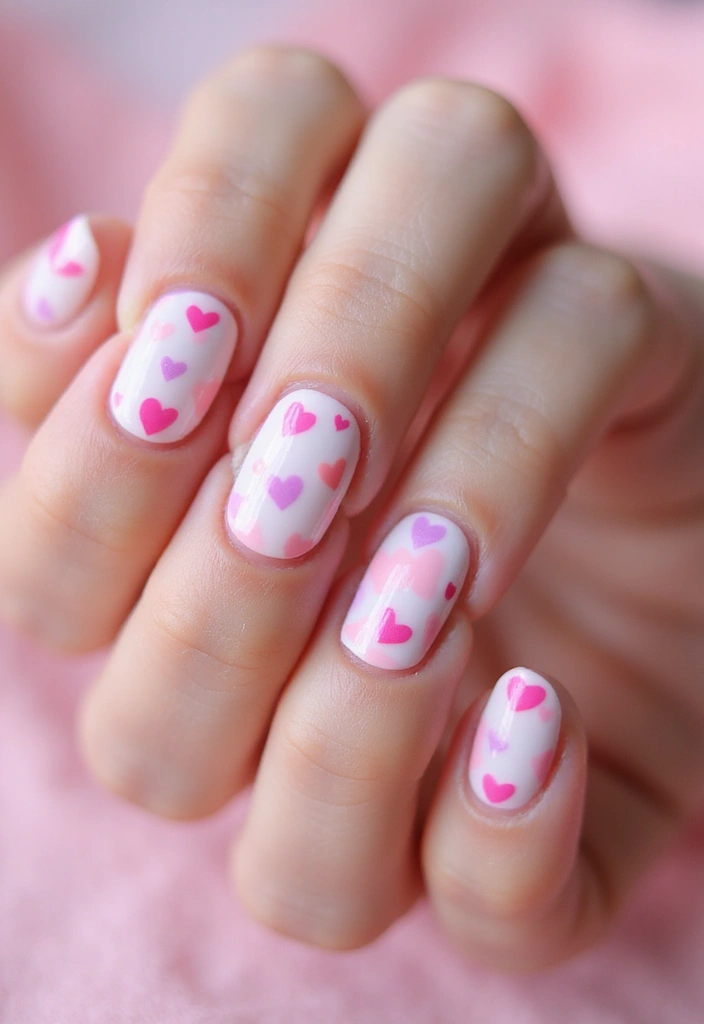 50 Playful Pink Nail Ideas for Girly - 9. Heart Motifs