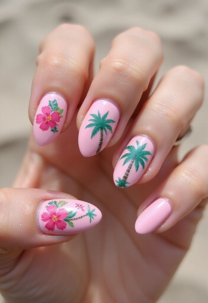 50 Pretty Pink Nail Ideas for Sweet - 12. Tropical Vibes