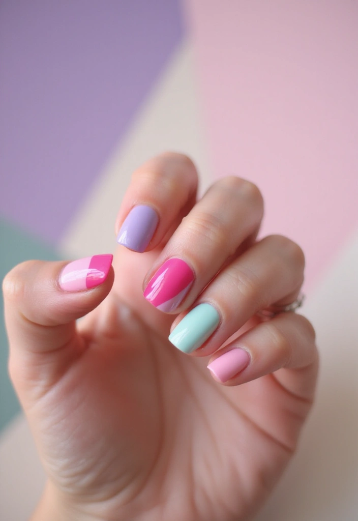 50 Pretty Pink Nail Ideas for Sweet - 13. Color Blocked