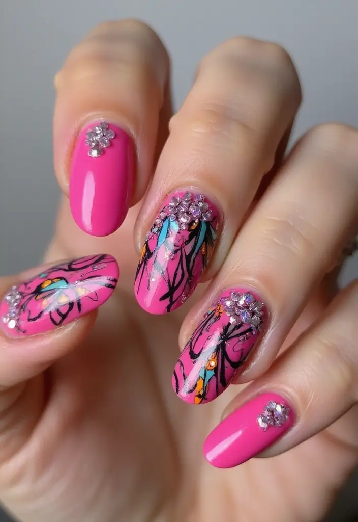 50 Pretty Pink Nail Ideas for Sweet - 18. Sparkly Tribal
