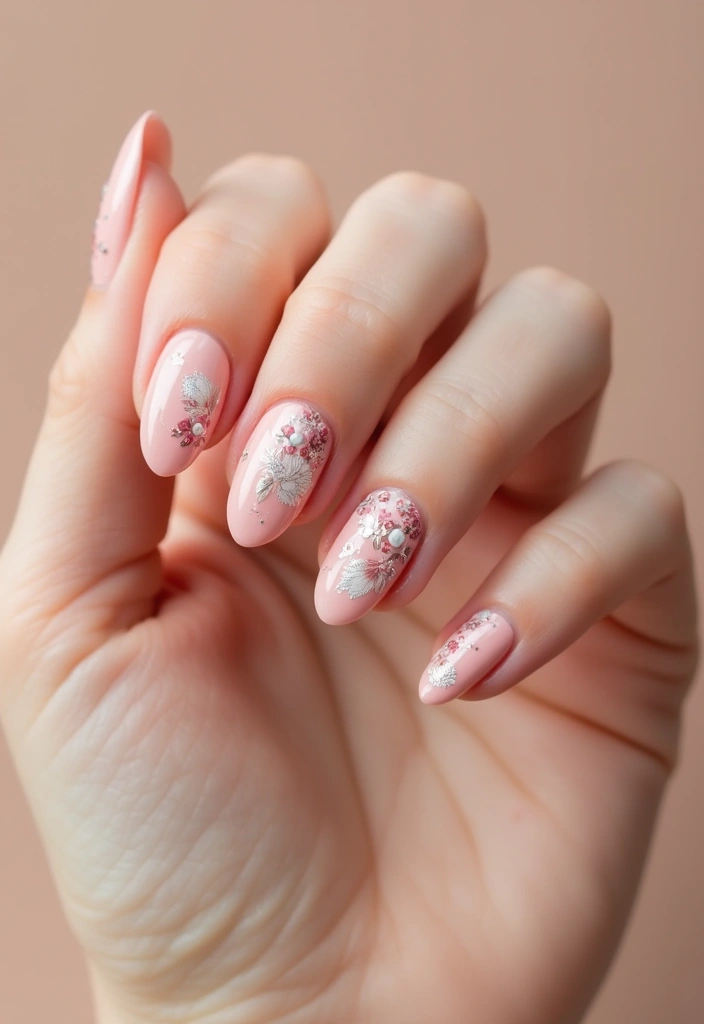 50 Pretty Pink Nail Ideas for Sweet - 2. Floral Accents