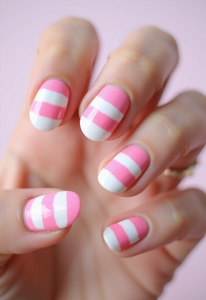 50 Pretty Pink Nail Ideas for Sweet - 21. Candy Stripe