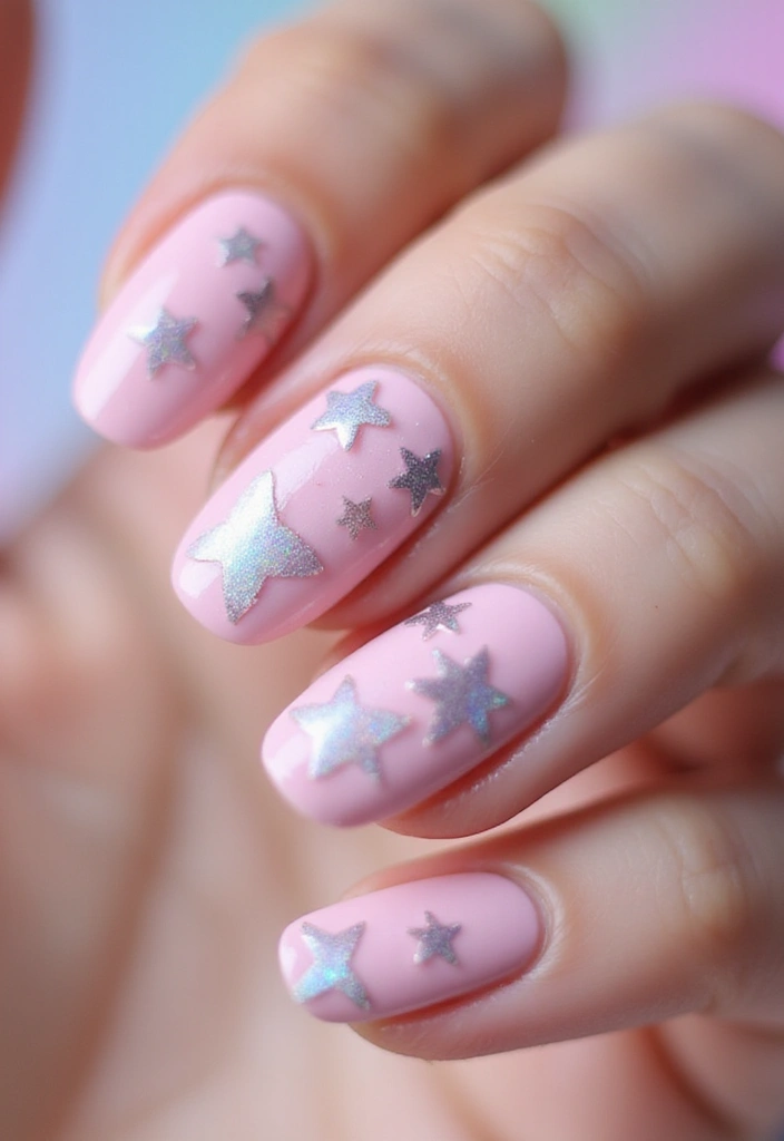 50 Pretty Pink Nail Ideas for Sweet - 26. Shimmering Stars