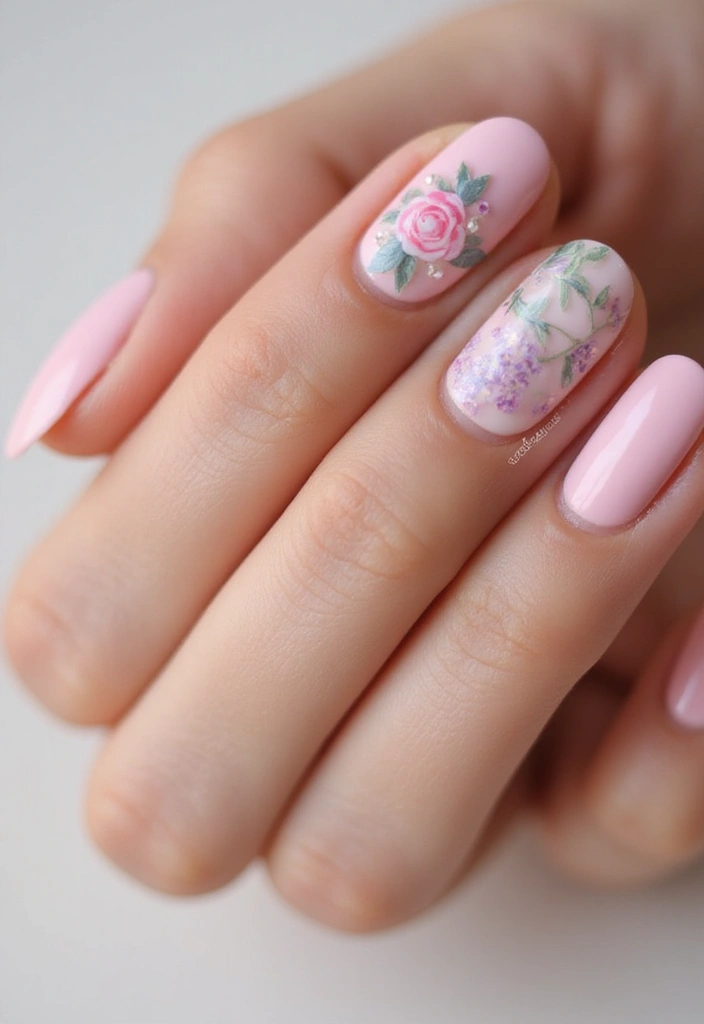 50 Pretty Pink Nail Ideas for Sweet - 28. Vintage Floral