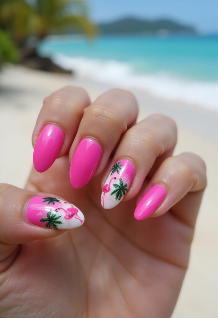50 Pretty Pink Nail Ideas for Sweet - 40. Tropical Paradise
