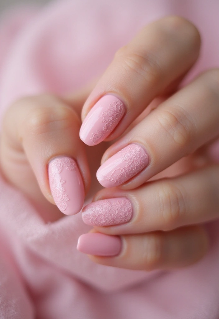 50 Pretty Pink Nail Ideas for Sweet - 44. Elegant Lace