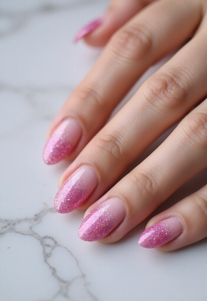 50 Pretty Pink Nail Ideas for Sweet - 46. Glimmering Ombre